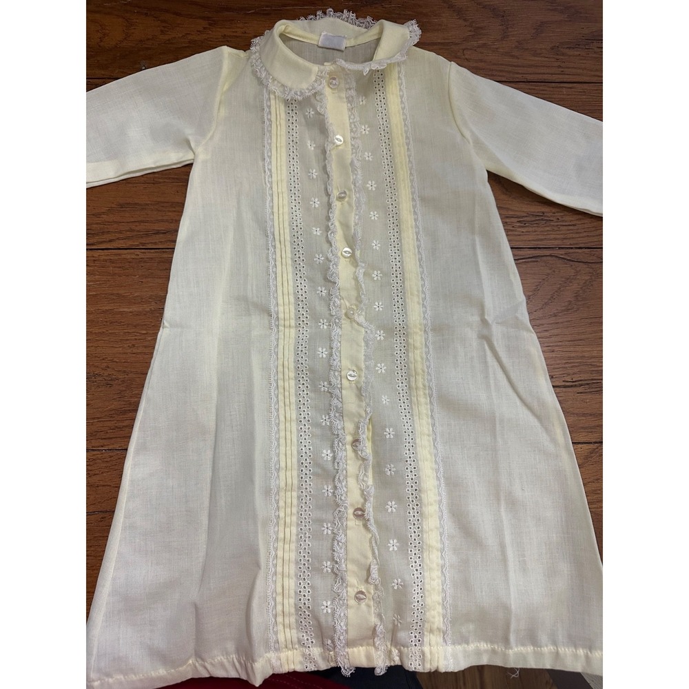 vtg toddl tyke pale yellow‎ infant gown with lace